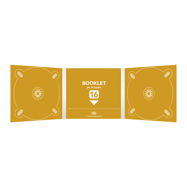 Digipack 6-seitig | 2 CD-Trays (links & rechts) + 1 Booklet-Schlitz (mitte) für bis zu 16-seitiges Booklet