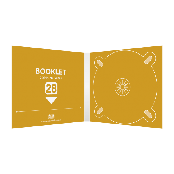 Digipack 4-seitig | 1 CD-Tray (rechts) + 1 Booklet-Schlitz (links) für 20 bis 28-seitiges Booklet